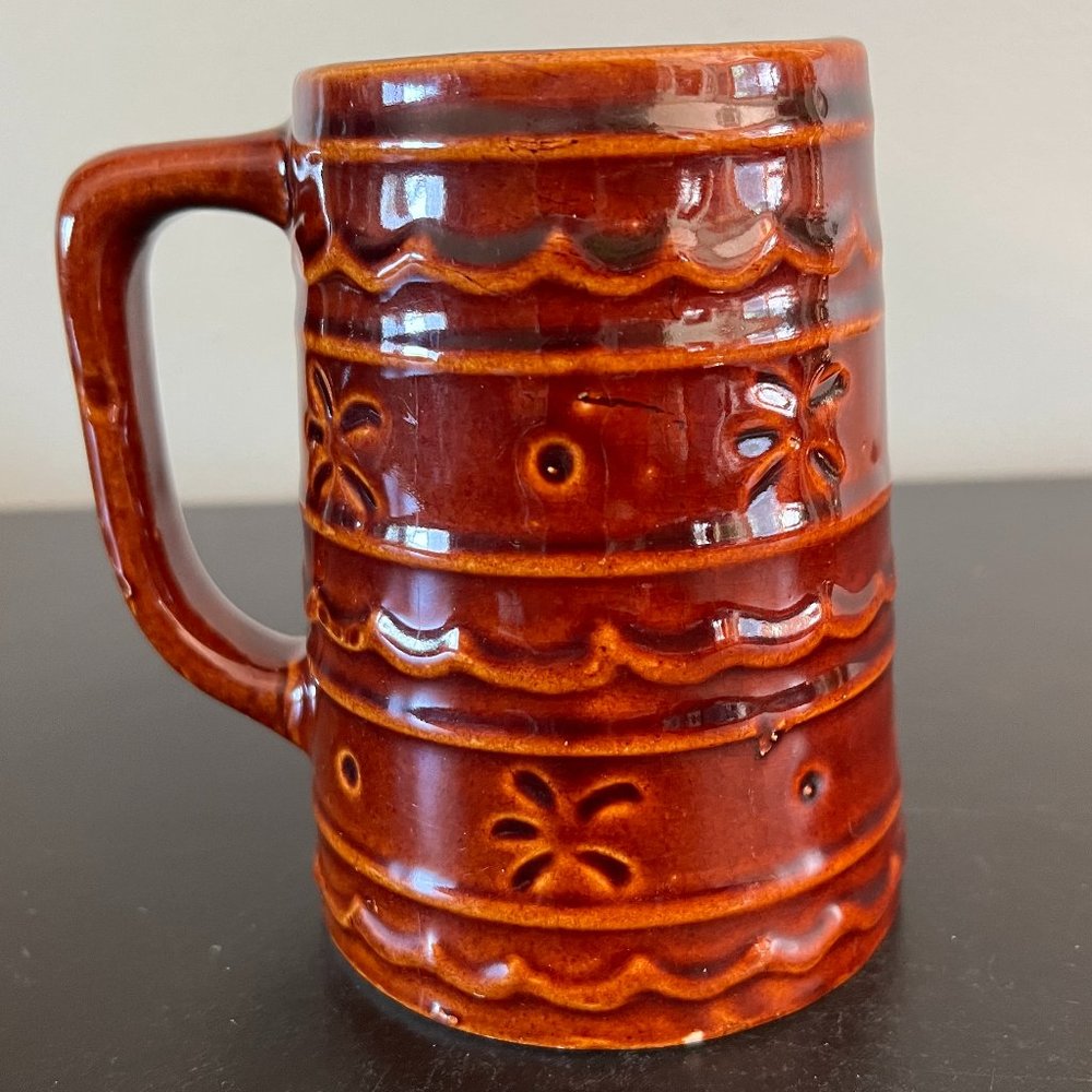 Vintage Mar-crest Daisy and Dot Warm Colorado Brown Glaze Stoneware Stein 1950s